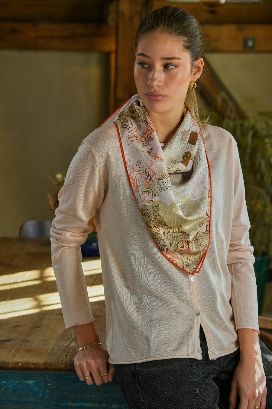 Cecilia cardigan in Silk and Cashmere Nude
